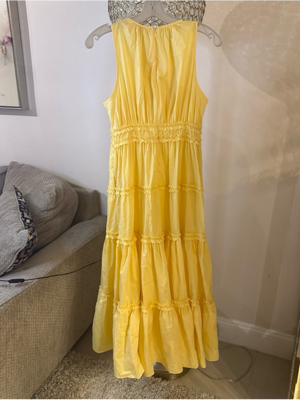 cinq a sept Yellow Tiered Ruffle Midi Dress size 0 - Picture 6 of 7